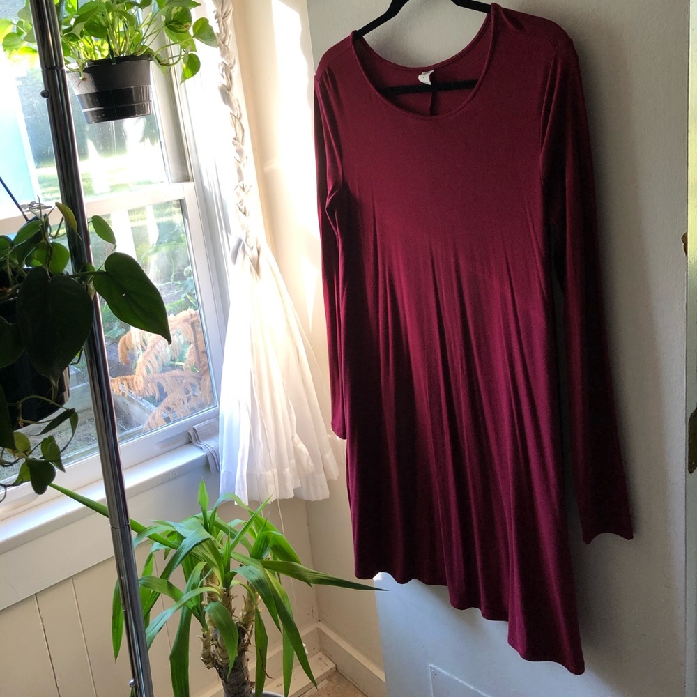 burgundy long sleeve tshirt dress